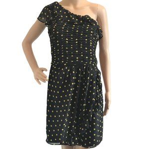 ALLEN B One Shoulder Dress Black Yellow 12 dinner dance retro reception grad